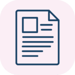 Stylized document icon with folded top-right corner, blue outline showing a square image and horizontal text lines on a pale pink rounded background